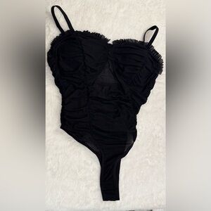 Bozzolo Black Ruched Bodysuit Thong Size Large New Without Tag